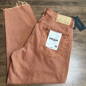 Rag & Bone Alissa High Rise Barrel Leg Jeans Size 30 Cropped Raw Hem Honey Brown